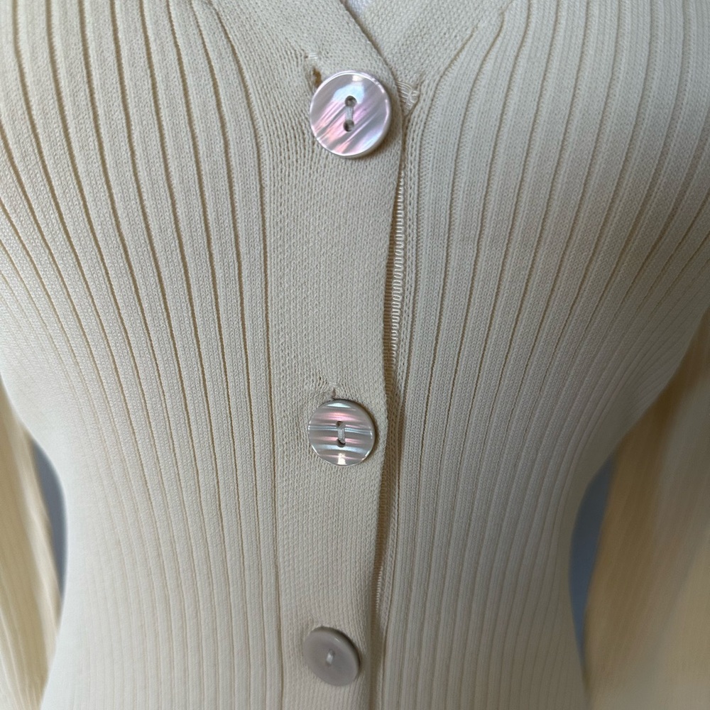 A New Day Cream Button Front Ribbed Knit Midi Dress with Flared Cuffs - XS - Picture 4 of 12